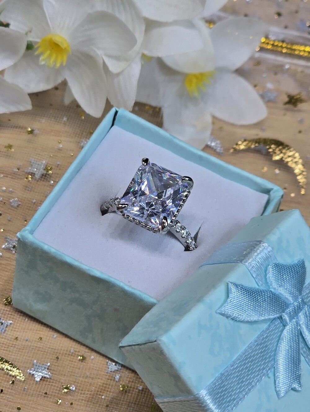 White Solitaire Cushion-Cut Engagement Ring - Women Jewelry